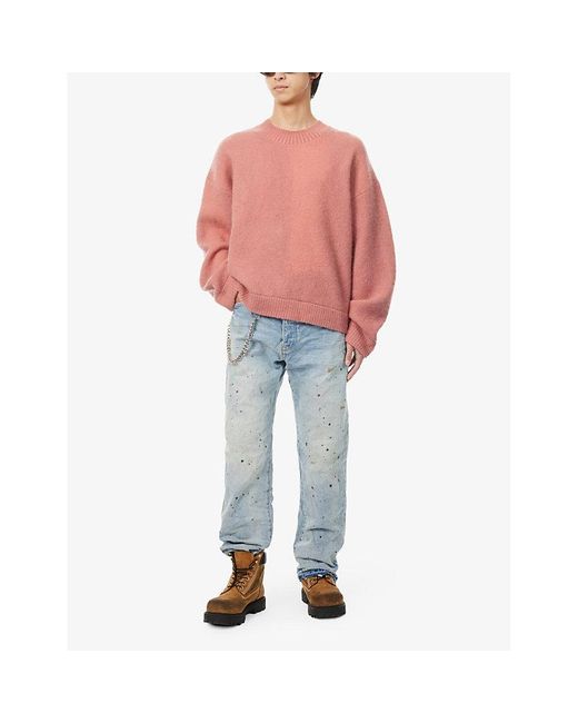 Represent Pink Sprayed Horizons Brushed-texture Alpaca Wool-blend Knitted Jumper X for men