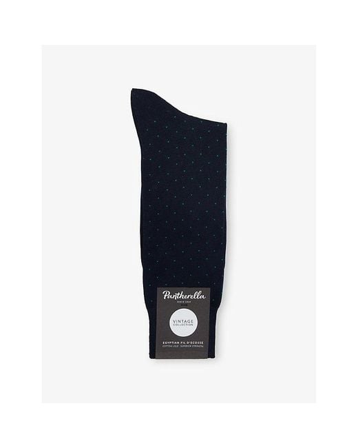 Pantherella Blue Gadsbury Long Pin-Dot Cotton-Blend Dress Socks for men