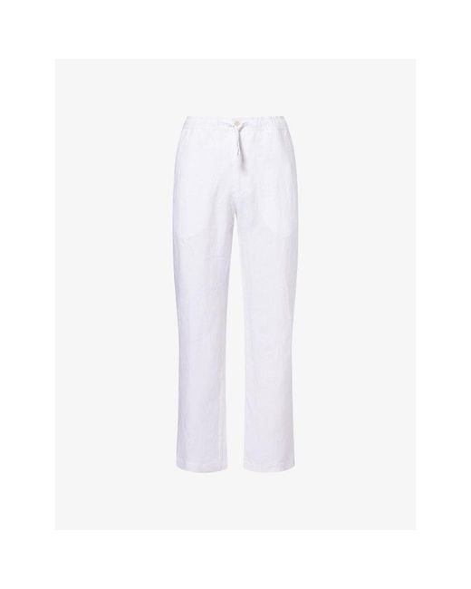 120% Lino White Straight-Leg Drawstring Linen Trousers for men