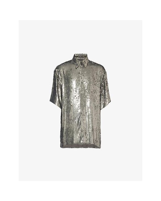 Dries Van Noten Gray Sequin-embellished Relaxed-fit Woven Shirt for men