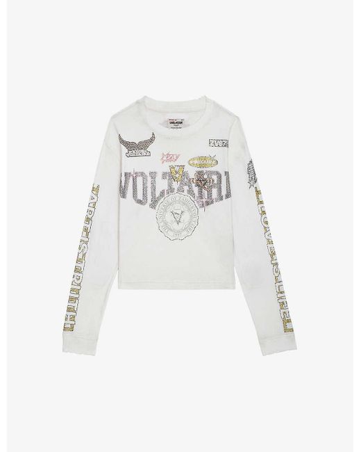 Zadig & Voltaire White Logo Text-print Long-sleeve Cotton T-shirt