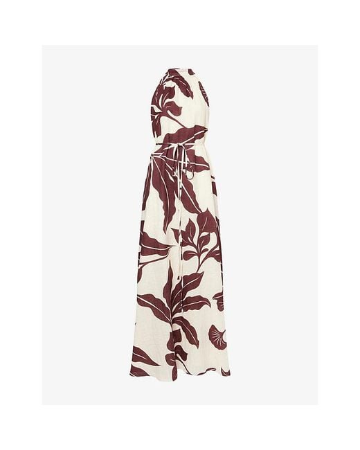 Second Summer Pink Juntos Printed Halterneck Linen Maxi Dress