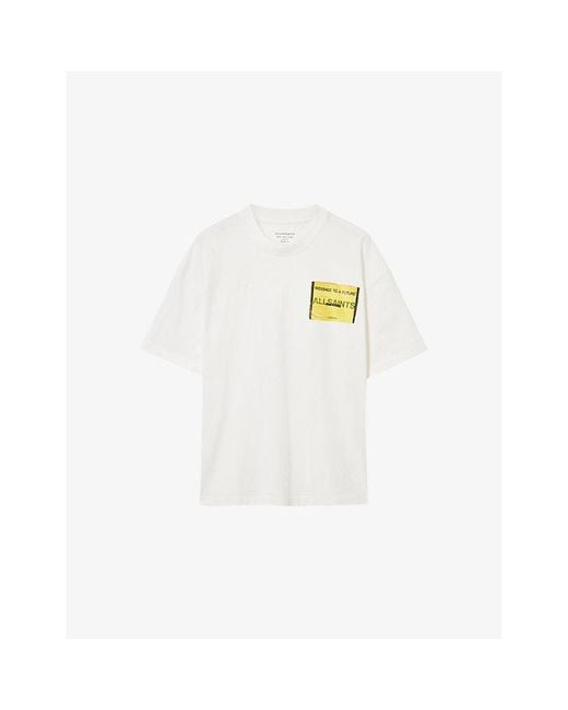 AllSaints White Violation Logo-Print Short-Sleeve Cotton T-Shirt for men