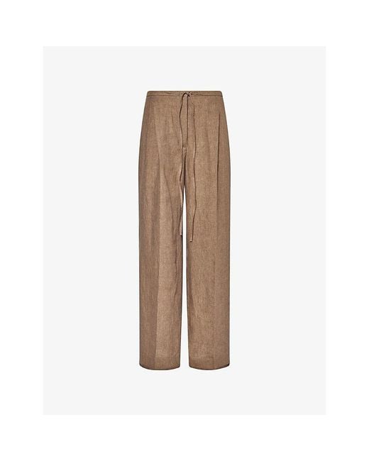 RÓHE Frames Brown Wide-Leg Drawstring-Waist Linen Trousers