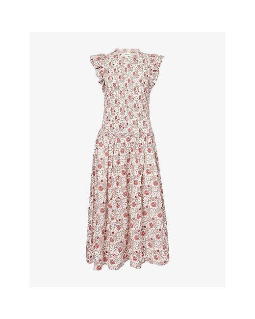 ME+EM Pink Bloom Floral-Print Cotton Midi Dress