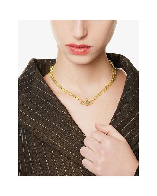 Vivienne Westwood Metallic Messaline Gold-tone Brass And Crystal-embellished Choker Necklace