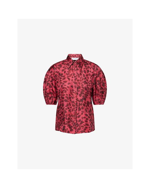 Gabriela Hearst Red Sansi Puff-Sleeve Silk Top