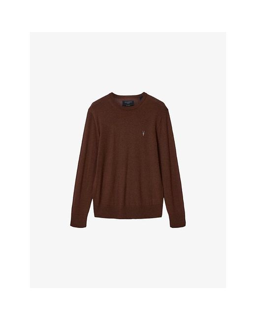 AllSaints Brown Mode Merino Marl-Pattern Wool Crew Jumper for men
