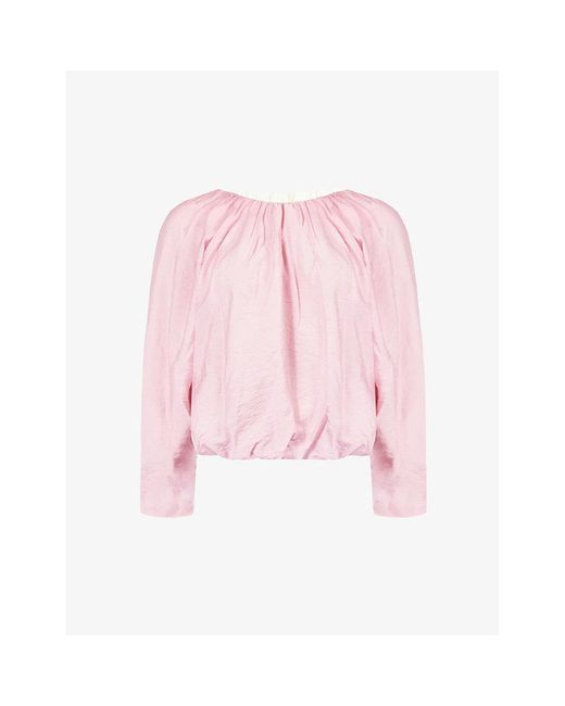 Ro&zo Pink Crinkle Blouson-sleeve Woven Top