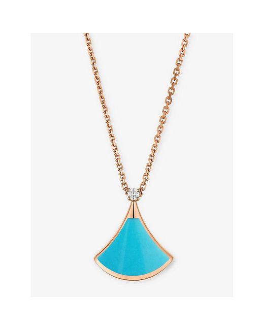 BVLGARI Blue Divas' Dream 18ct Rose-gold, 0.03ct Brilliant-cut Diamond And Turquoise Pendant Necklace