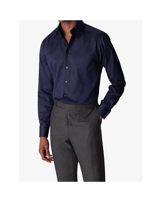 Eton of Sweden Blue Cutaway-Collar Single-Cuff Slim-Fit Cotton-Twill Shirt for men