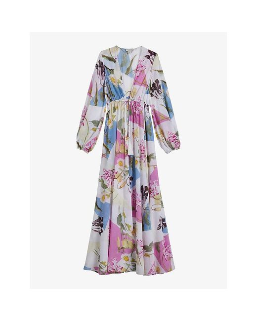 Ted Baker White Rozlyn Graphic Floral-print Balloon-sleeved Cotton Maxi Cover-up