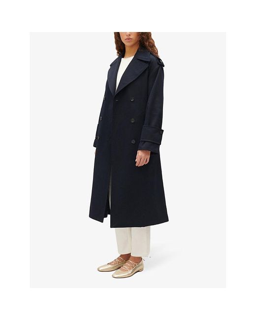 Claudie Pierlot Blue Wide-collar Belted-waist Cotton Trench Coat