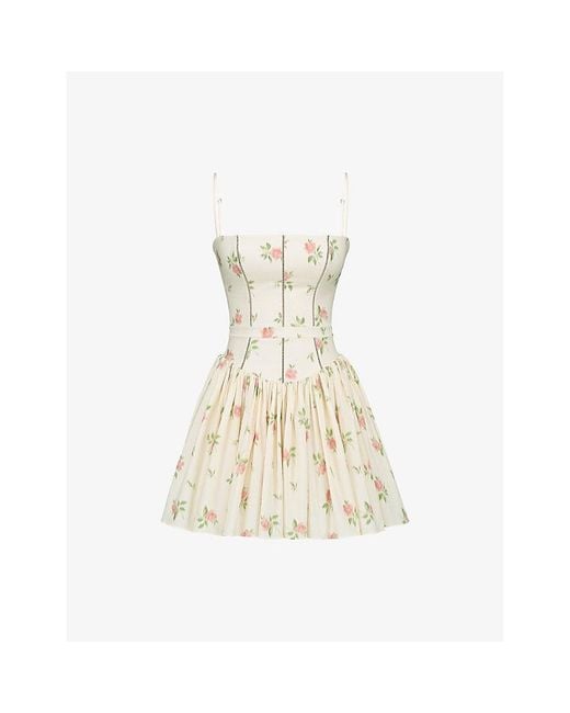 House Of Cb Natural Ysabella Floral-Print Stretch-Cotton Mini Dress Xs (A-C Cup)