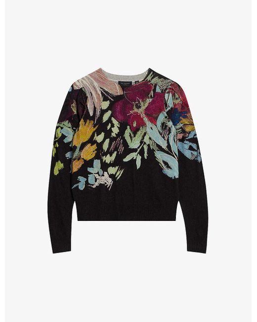 Ted Baker Black Magarit Floral-pattern Knitted Jumper