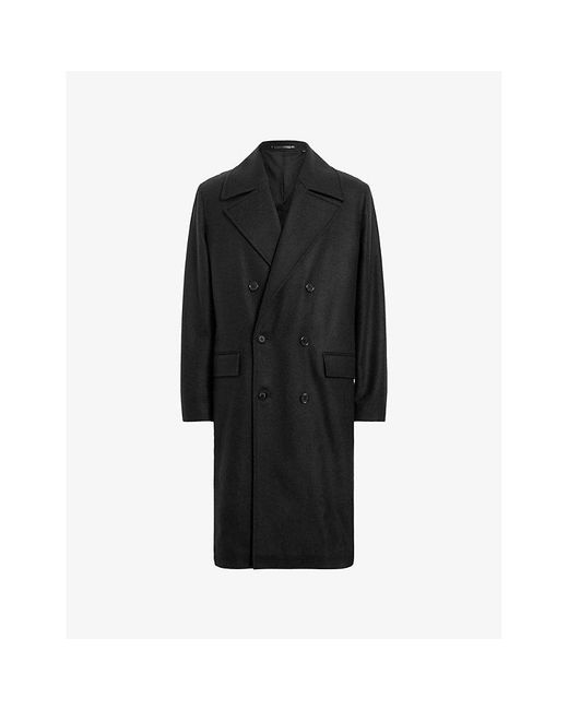 AllSaints Black Curran Double-Breasted Wool-Blend Coat for men