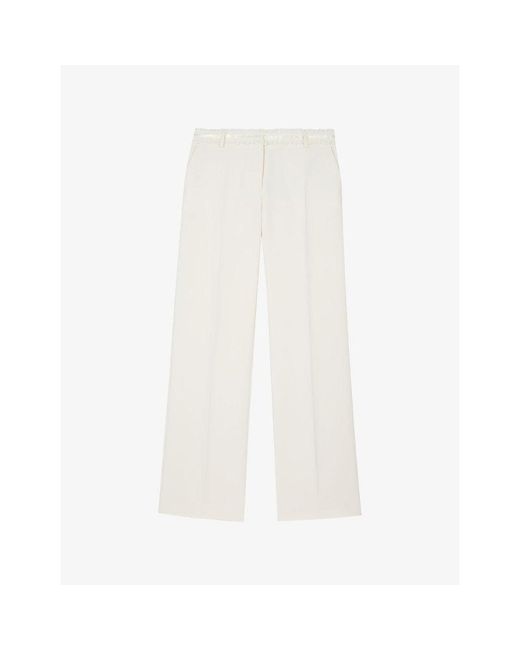 The Kooples White Wide-Leg Lace-Trim Woven Trousers