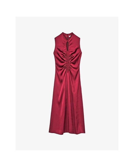 Sandro Purple Cut-Out Draped Satin Midi Dress