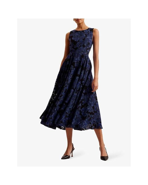 Ted Baker Blue Occhito Floral-print Woven Midi Dress