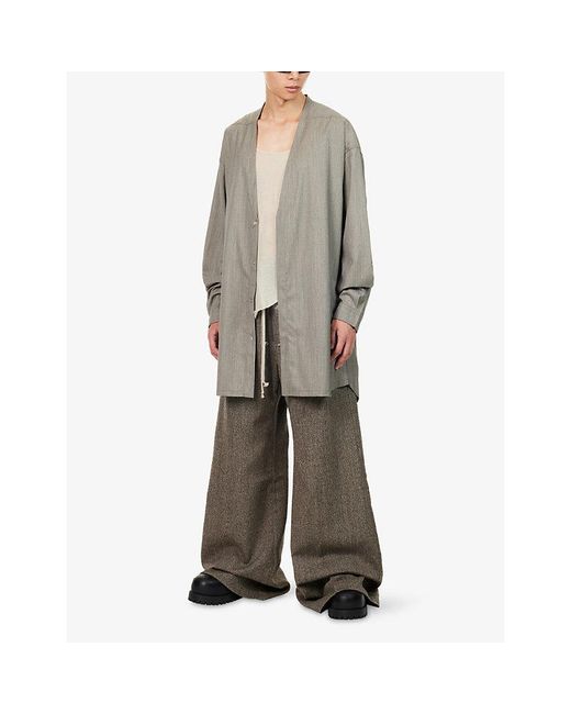 Rick Owens Gray Concordian Longline Wool Shirt for men