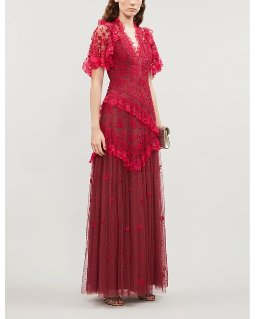 Needle & Thread Red Elsa V-neck Gown