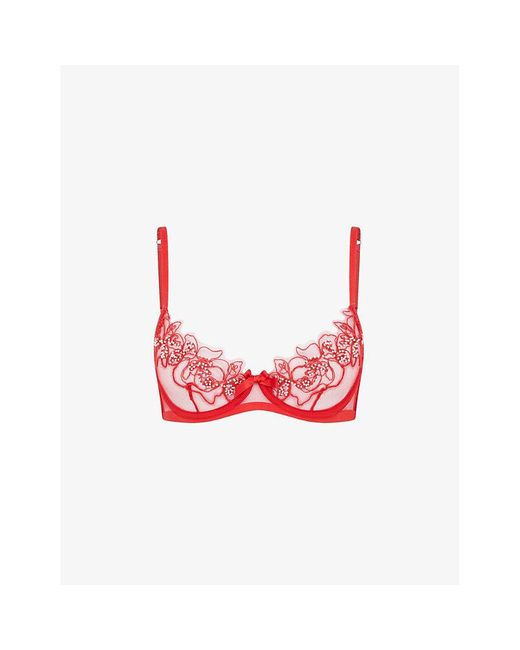 Agent Provocateur Red Lindie Embroide Underwi Mesh Bra