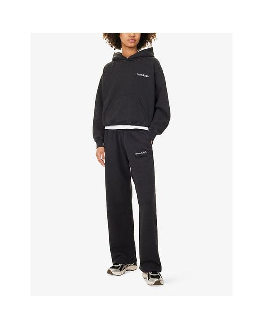 Sporty & Rich Black Serif Logo-Embroidered Cotton Hoody