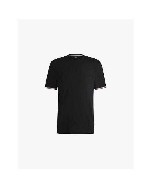 Boss Black Striped-Trim Regular-Fit Cotton-Jersey T-Shirt for men