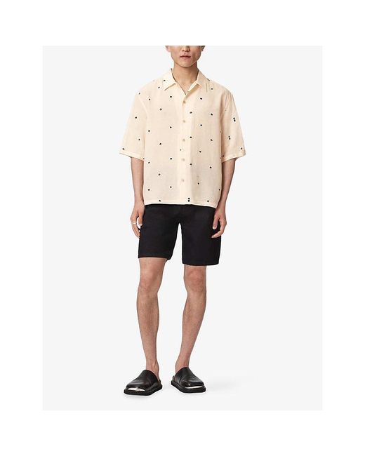 AllSaints Natural Cardsuit Graphic-Print Short-Sleeve Woven Shirt for men