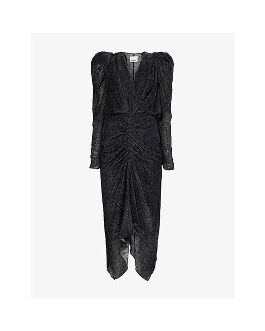 Isabel Marant Black Maray Ruched Silk-blend Midi Dress