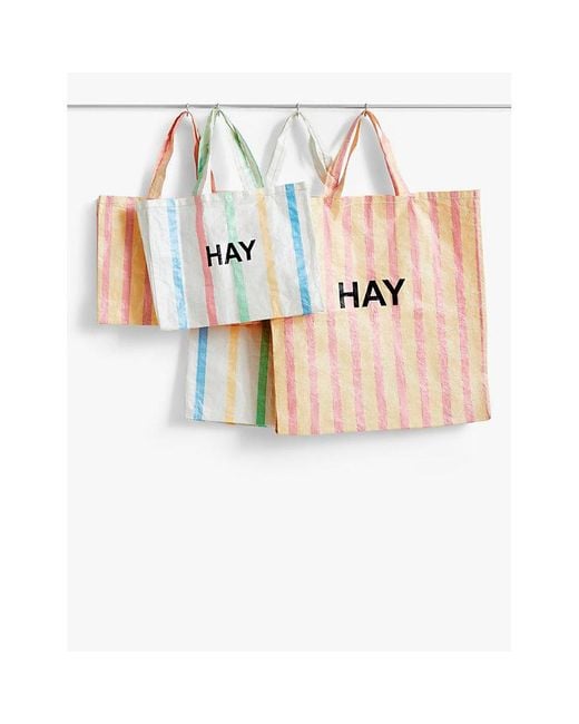 Hay White Candy Stripe Xl Plastic Shopping Bag