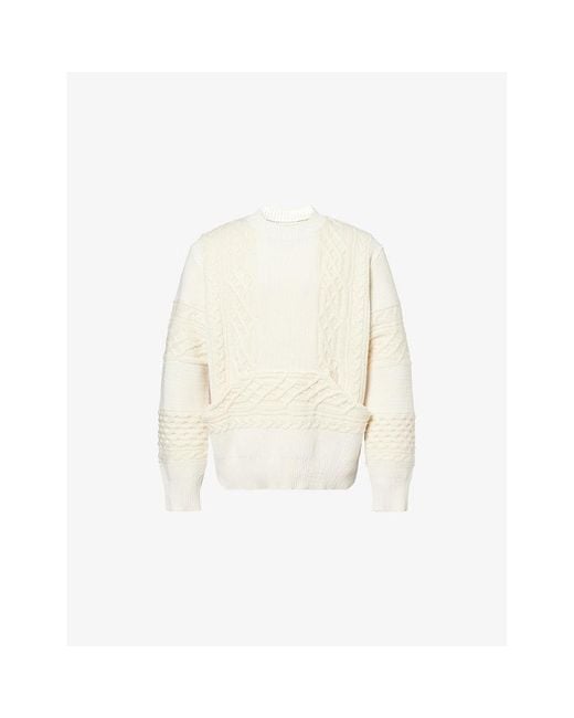 Sacai White Relaxed-Fit Cable Wool-Blend Jumper for men