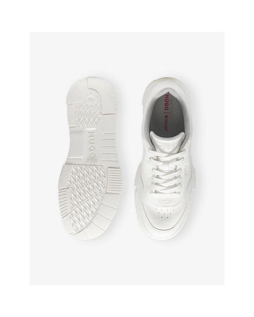 HUGO White Logo-Embossed Leather Trainers for men