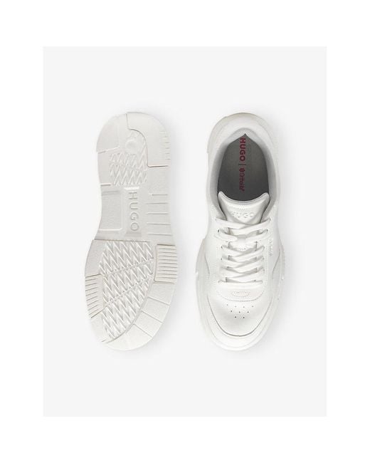 HUGO White Logo-Embossed Leather Trainers for men