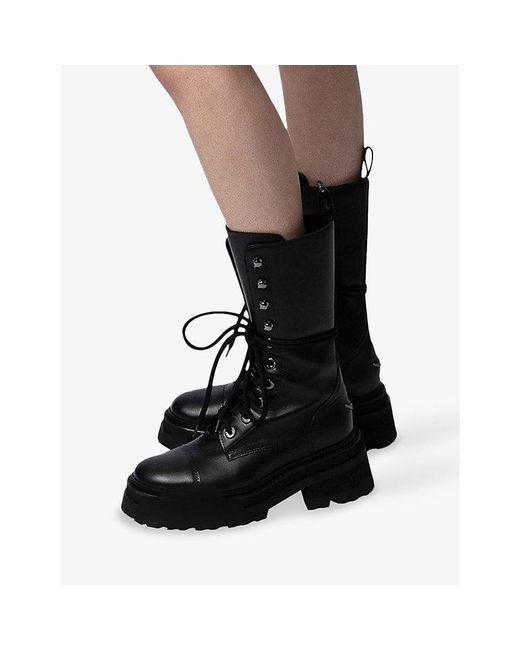 Zadig & Voltaire Black Tyler Python-Effect Leather Heeled Ankle Boots