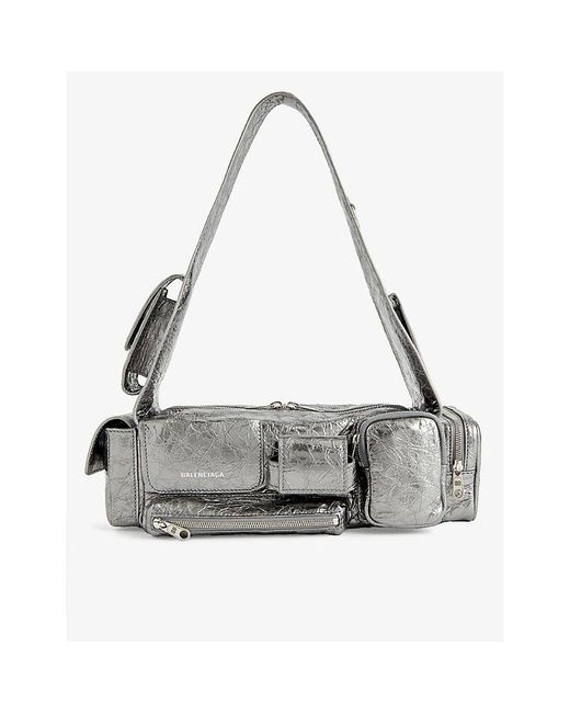 Balenciaga Gray Superbusy Sling Xs Metallic-leather Shoulder Bag