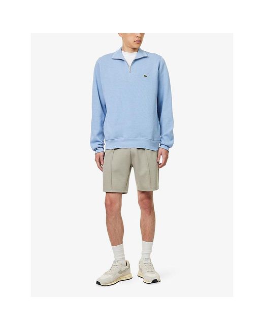 Lacoste Blue Embroidered-Logo Half-Zip Cotton-Knit Sweatshirt for men