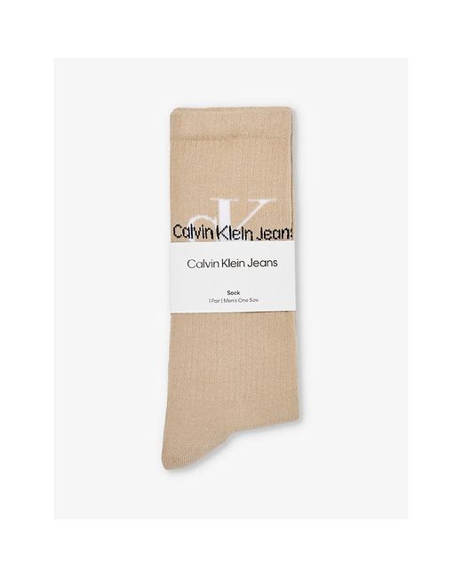 Calvin Klein Natural Branded Crew-length Cotton-blend Socks for men