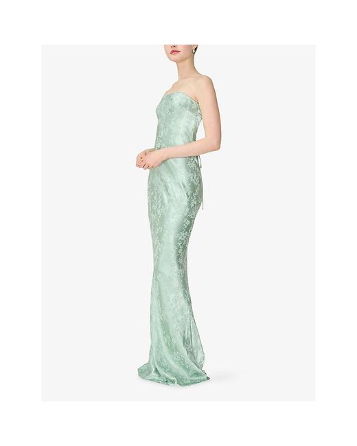 OMNES Green Amdra Strapless Jacquard Satin Maxi Dress
