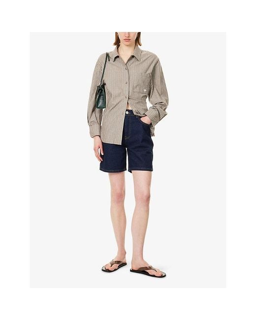 The Couture Club Blue High-Waisted Cotton Denim Shorts