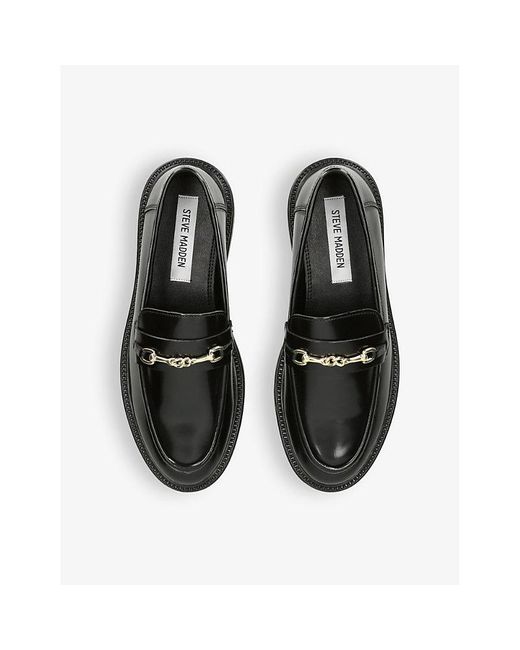 Steve Madden Black Huddles Horsebit-embellished Flat Leather Loafers