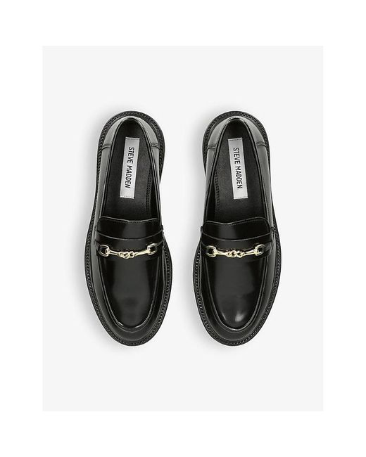 Steve Madden Huddles Horsebit Embellished Flat Leather Loafers in Black Lyst UK