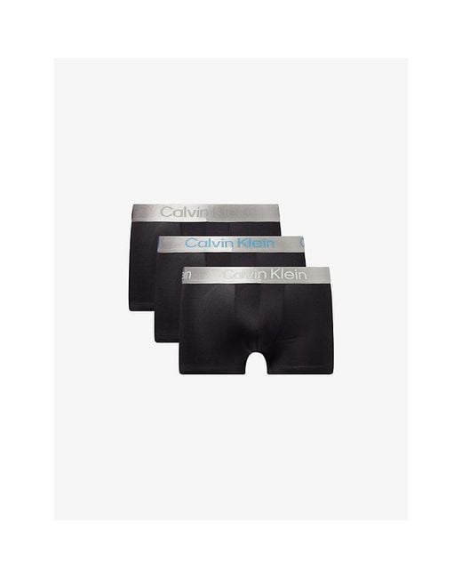 Calvin Klein Black Brushed Logo-Waistband Pack-Of-Three Microfibre-Stretch Trunks for men