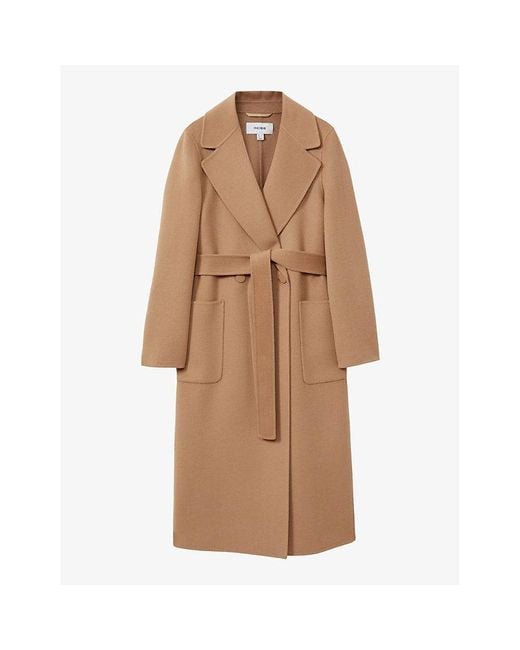 Reiss Brown Lucia Double-Breasted Regular-Fit Wool-Blend Coat