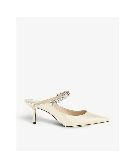 Jimmy Choo White Bing 65 Crystal-embellished Patent-leather Heeled Mules