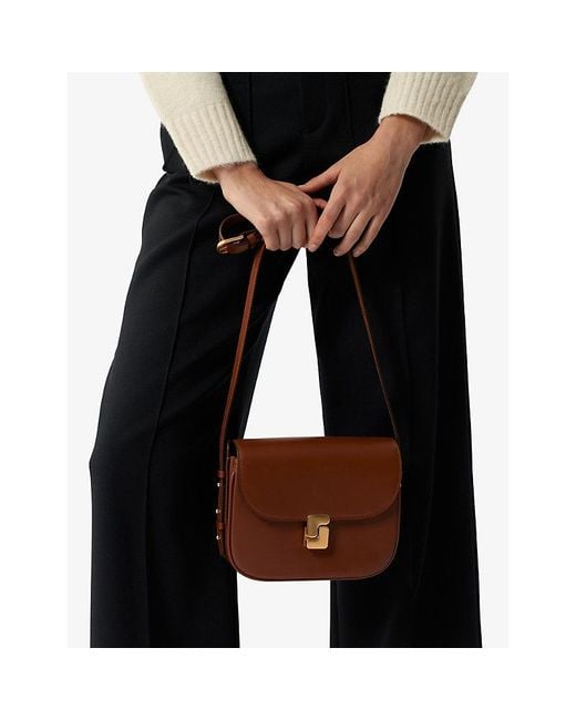Soeur Brown Belissima Branded-Buckle Mini Leather Cross-Body Bag