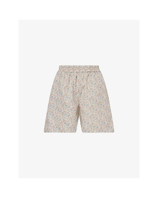 Skall Studio White Edgar Floral-Print Cotton Shorts