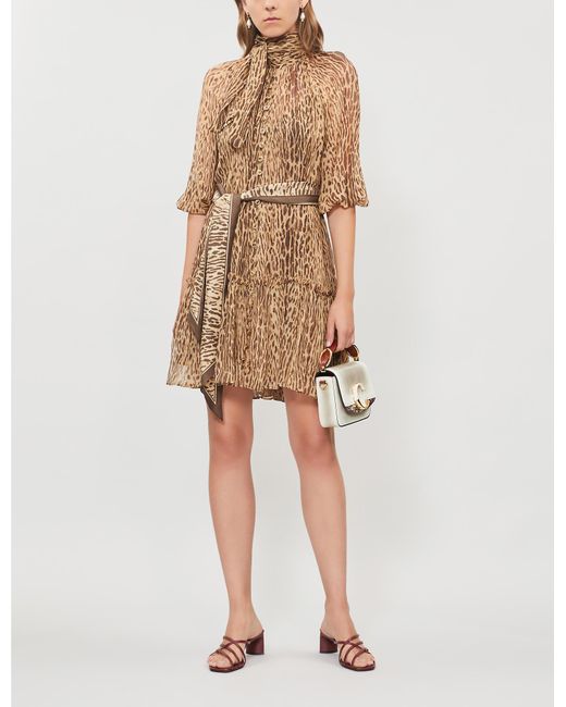 Zimmermann Brown Espionage Leopard-print Silk-chiffon Mini Dress