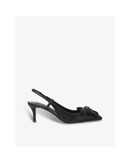 Kurt Geiger Black Belgravia Crystal-Embellished Bow Heeled Satin Sandals