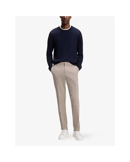 Boss Gray Modern-Fit Tapered-Leg Stretch Cotton-Garbadine Trousers for men